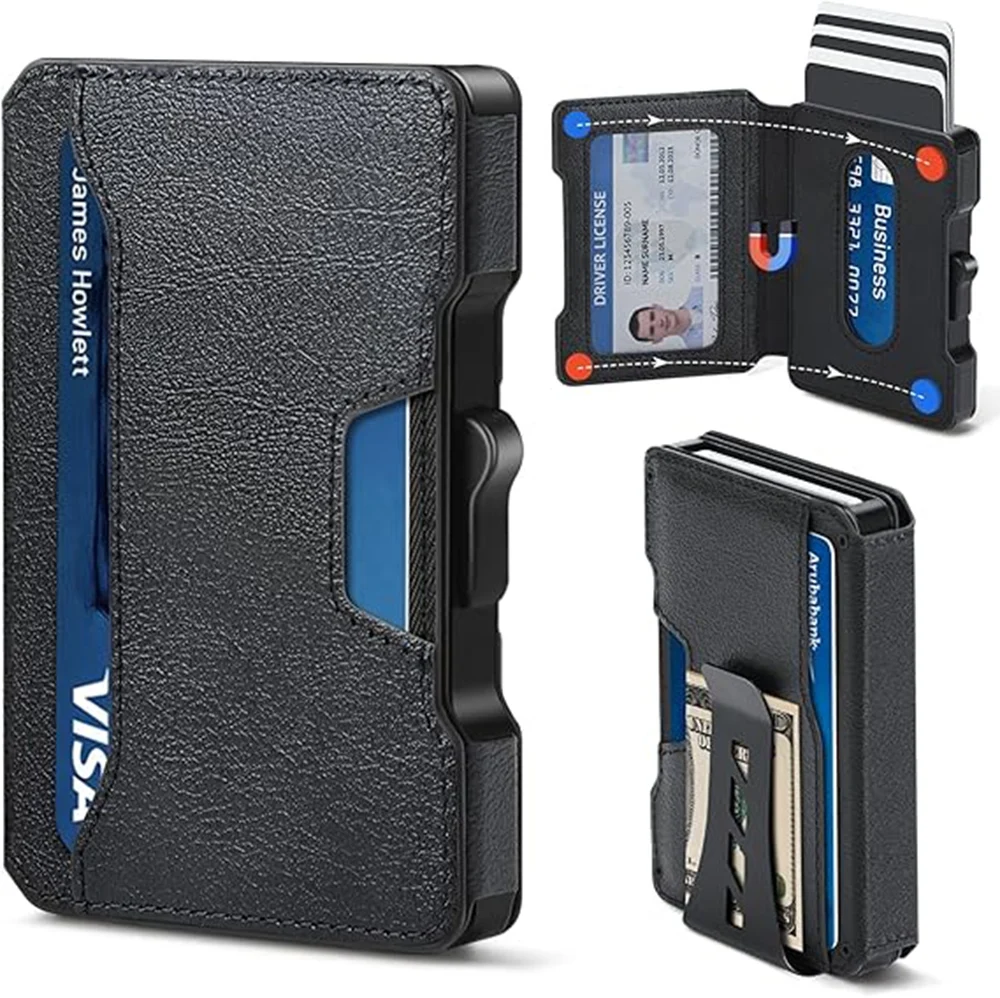 Sleek Men's RFID Blocking Aluminum Wallet with Money Clip & ID Window, Holds 9-13 Cards