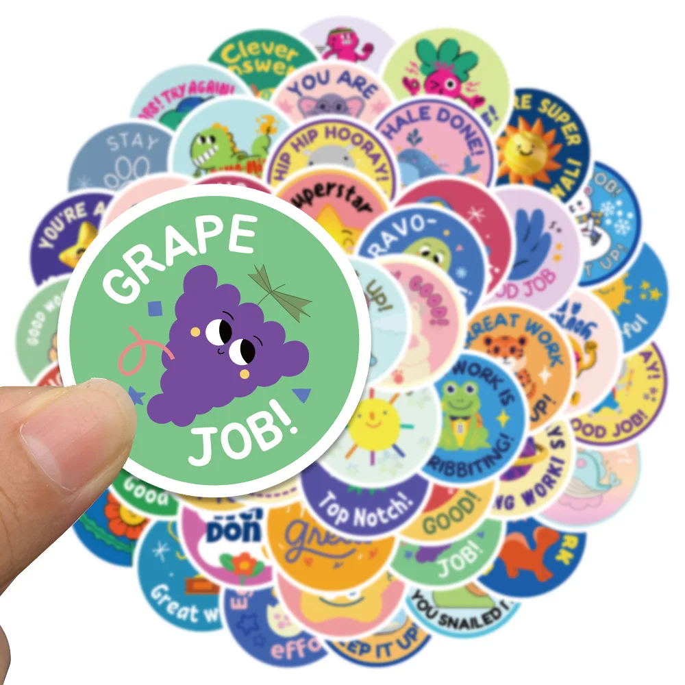 Cute Words Reward Stickers for Teacher Encourage Student Cartoon Animals Stickers Round Reward Sticker 10/50Pcs/Bag For Kids cartoon stickers,decorative stickers,kawaii stickers,cartoon animal stickers,reward stickers