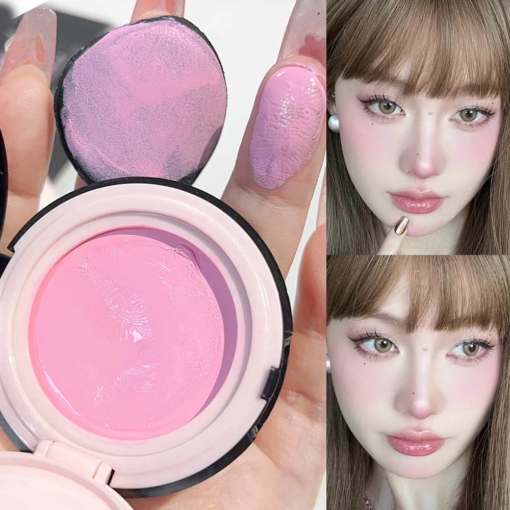 Moisturizing Air Cushion Powder Blusher Mud with Puff Soft Fog Whitening Natural Brightening Face Blush Cream Cheek Blush Makeup 3