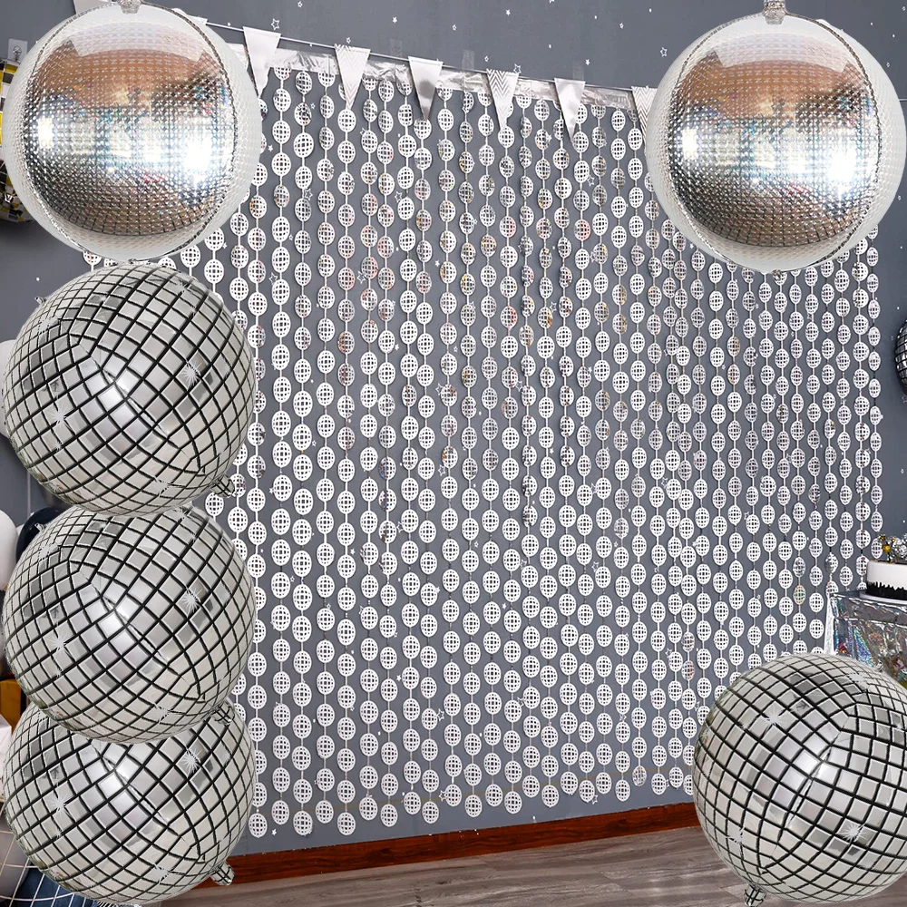 

Disco Ball Silvery Foil Curtain Last 4D Balloon 80s 90s Disco Bachelorette Party Birthday Photo Booth Wedding New Year Eve Decor