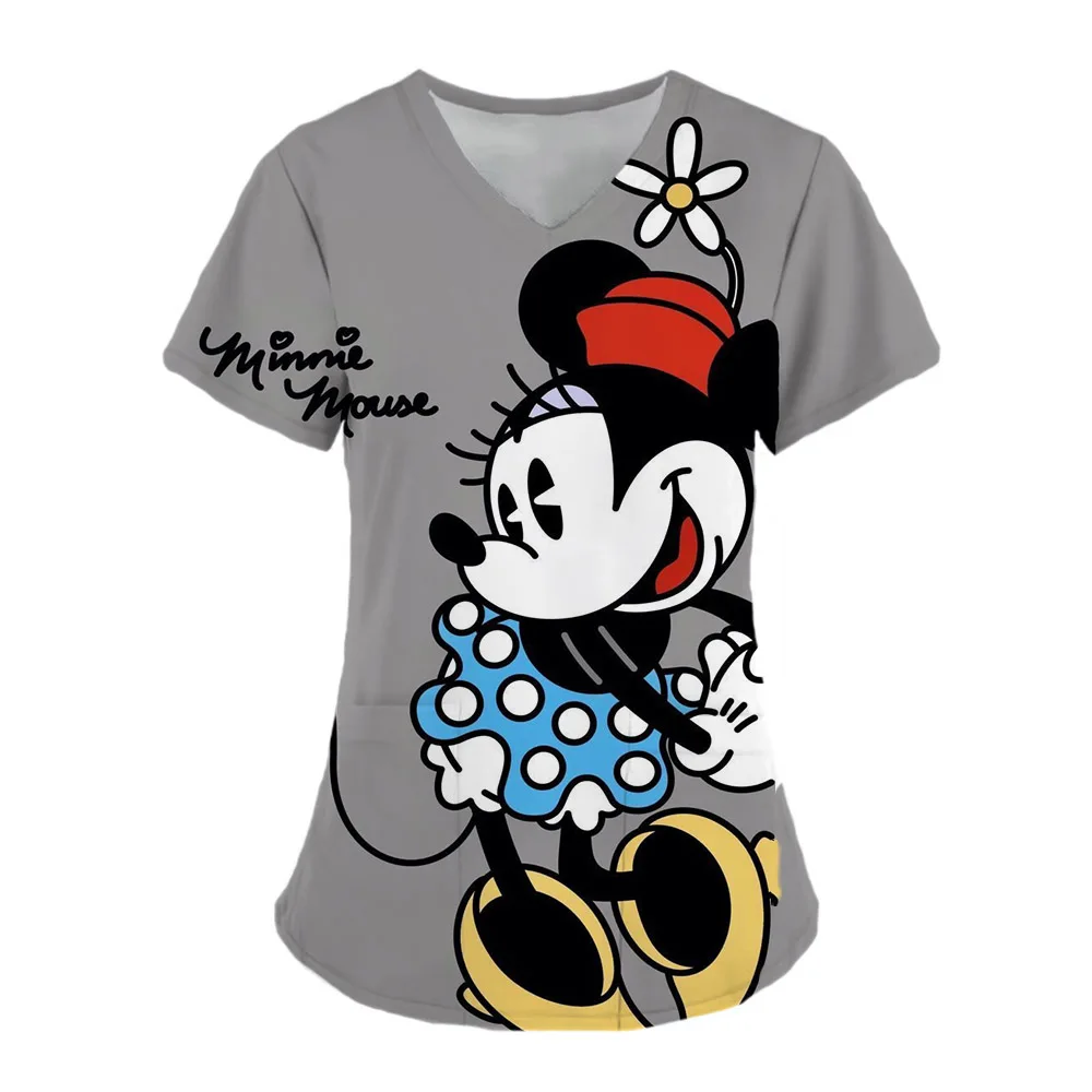 thumbnail image 1 of Uniforme de enfermera para mujer, camiseta de manga corta con cuello en V y estampado de Mickey Mouse de Disney, uniforme de enfermera de trabajo con bolsillos, 1 of 5