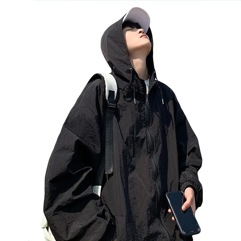 Sunscreen suit for men in summer, light and thin style, loose and trendy brand jacket,trendy sun shading, breathable large size,