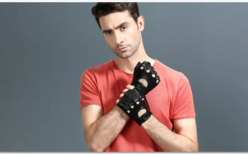 Genuine leather gloves with half finger breathable retro motorcycle wear resistant fitness outdoor motorcycle riding gloves