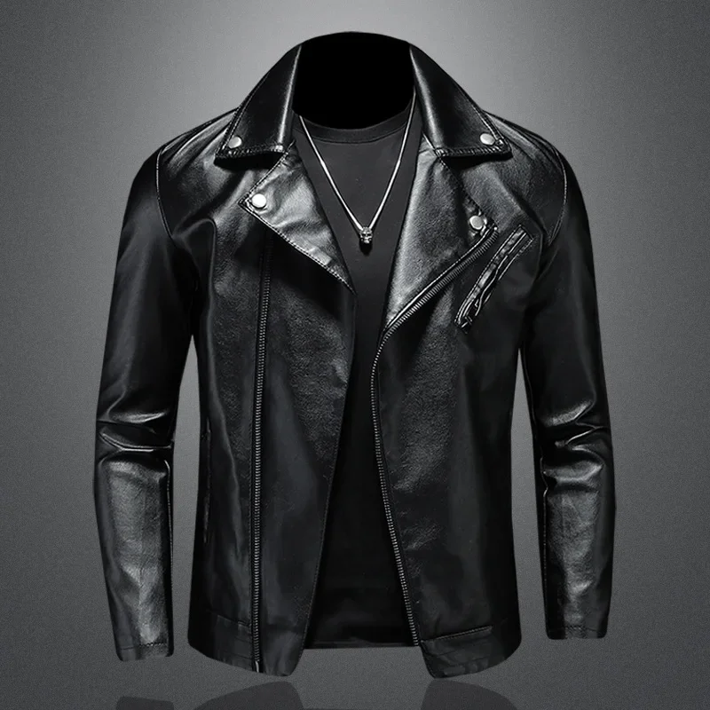

Men's Trend Korean Version Leather Jacket Stand Collar Diagonal Zipper Slim Fitting Cycling Suit Motorcycle Jacket Autumn