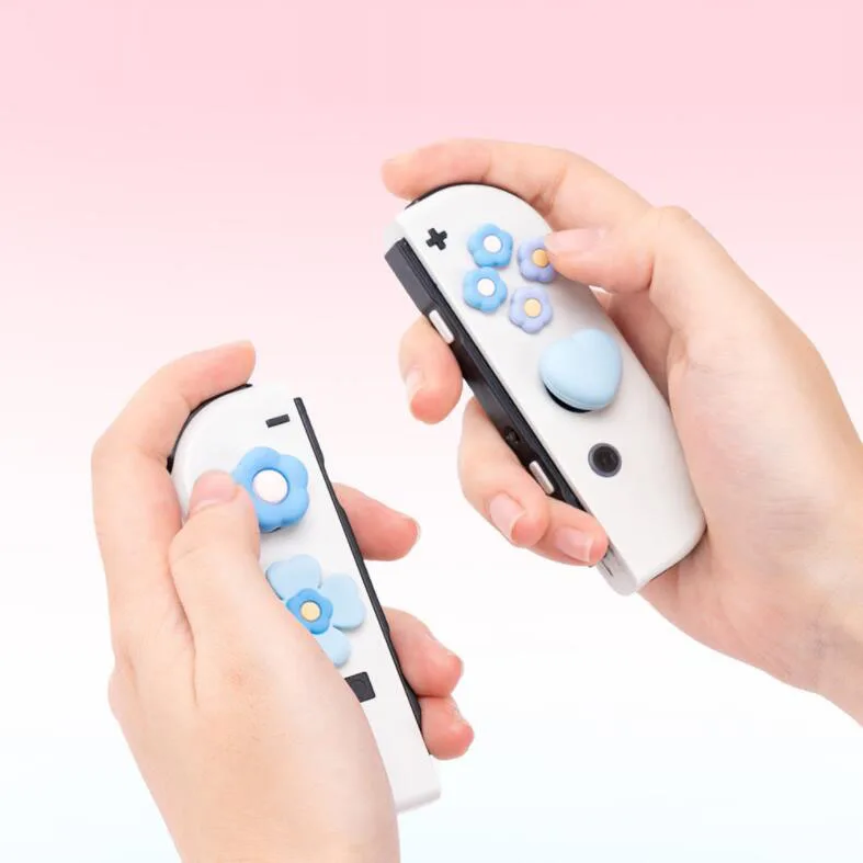 Flor Coração Silicone Soft D-pad Botão Cruz Abxy Key Sticker Capa de Pele para Interruptor Oled ns Joy-con Thumb Stick Grip Cap Cover - Image 3