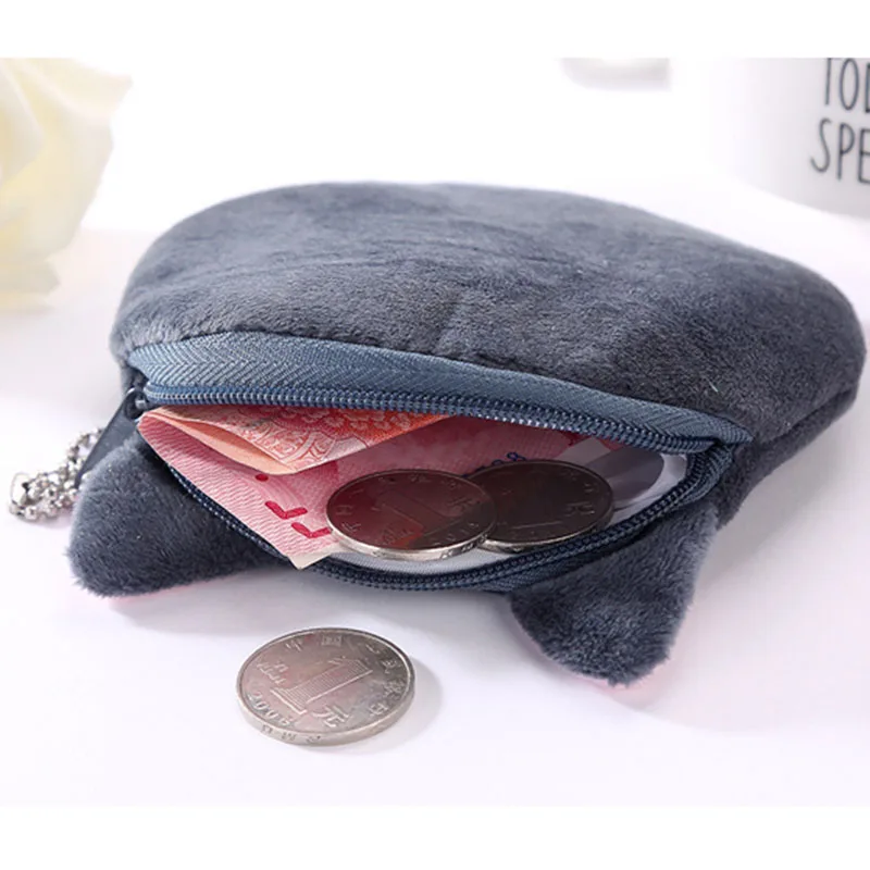 Coin Purse Coin Wallet Plush Coin Purse Women's Soft Plush Cat Animal Zipper Coin Holder Pouch Key Money Card USB Cable Headset Bag Wallet