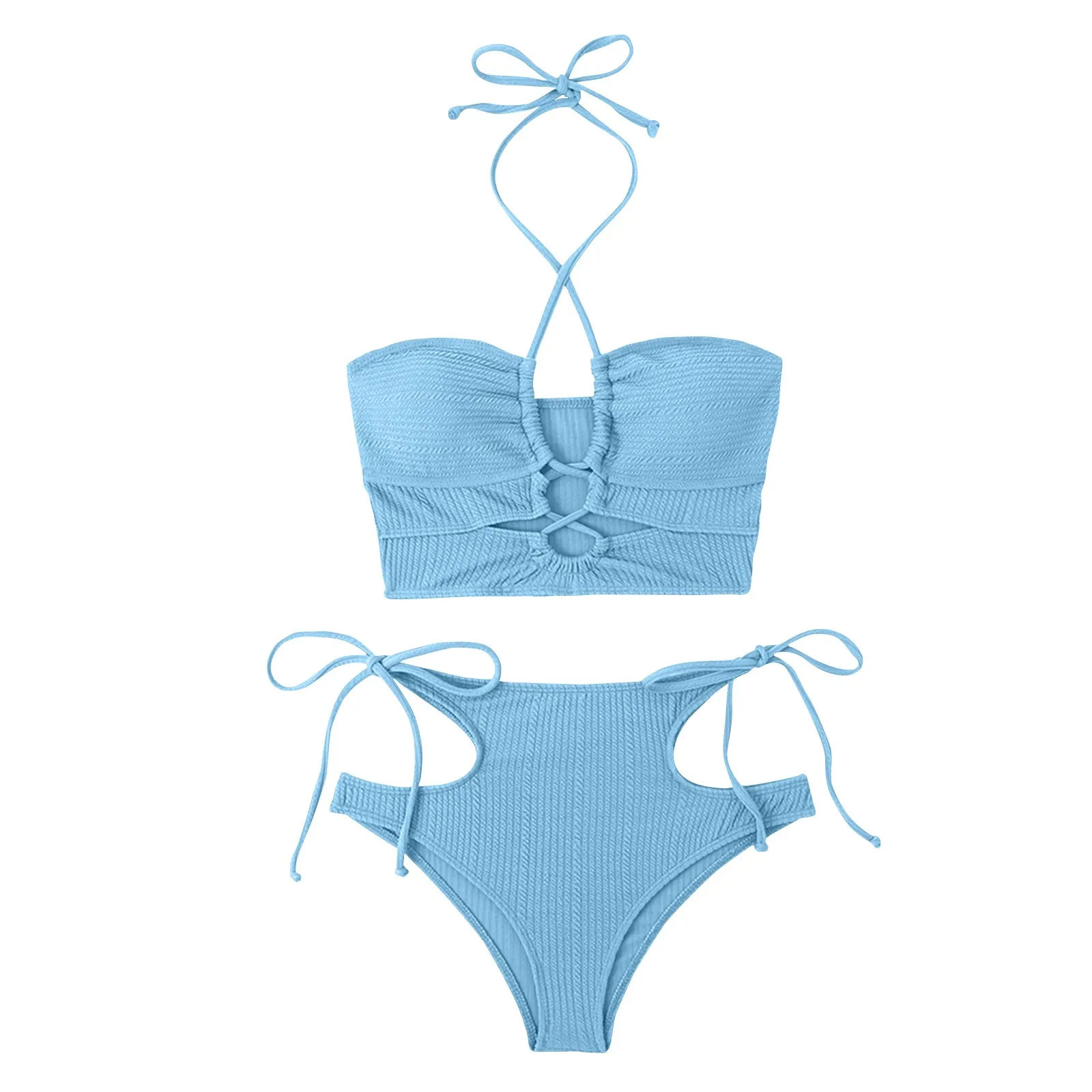 

Traje De BañO Mujer 2024 Women'S Personalized Split Body Solid Color Hollow Out Sexy High Waisted Bikini Swimsuit Swimwear Women