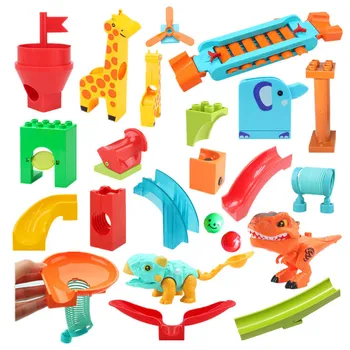 Marble Race Running Ball Maze Track Piano Slide Catapult Dinnosaur Spring Funnel Building Block Compatible Large Cube Parts Toys 1
