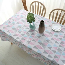 

Cotton Tablecloths, Waterproof Table Covers Triangle Geometry White Pink Blue Dining Table Coffee Table Deco