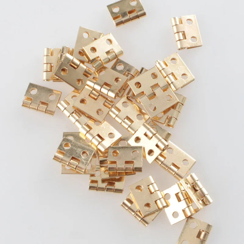 Door Hinges 60Pcs/lot 8x10mm Copper Super Mini Folding Hinge Wooden Jewelry Box Hinge Fittings Dollhouse Wood Door Butt Hardware Nail