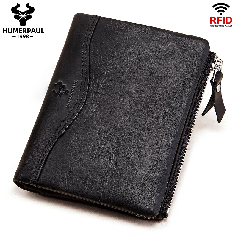 LAREET RFID Genuine Leather Men's Bifold Wallet with Coin Pocket and Card Holder