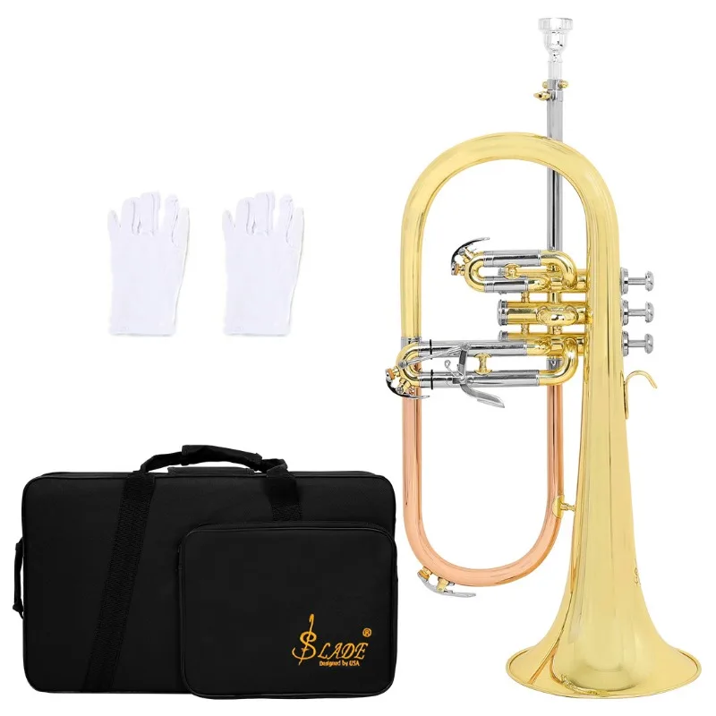 Flugelhorn Brass Body Gold Lacquer Bb Flugelhorns Professional Brass Instrument Suitable for Practice Performers