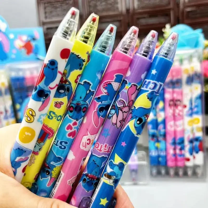 Gel Pens 12pcs Disney Stitch Cartoon Pressing Pen Black Water Ink 0.5mm Cute Signature Stationery Student Gift