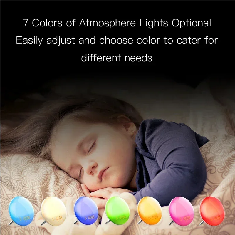 WiFi Smart Wake Up Light Workday Clock Sunrise Sunset Simulation 4 Alarms Works with Alexa Google Home Tuya App Remote Control smart wake clock