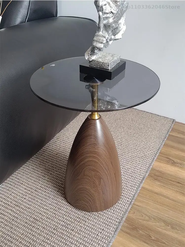 Light Luxury Style Sofa Side Table Modern Simple Living Room Household Small Tea Table Creative Glass Round Corner