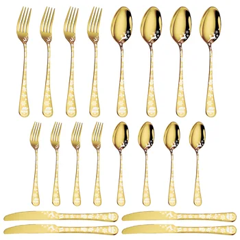 Servizio di posate in oro da 40 pezzi per 5 posate in acciaio inossidabile con Set di utensili da cucina con bordo tondo per la casa 1