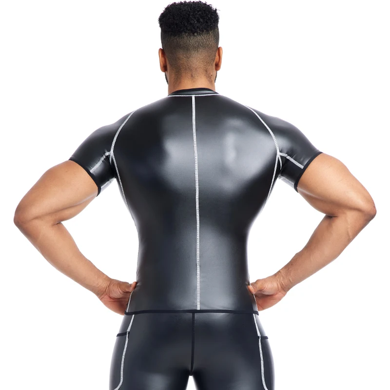 Men Stand Collar Leather Jacket Faux Leather Pants Fitness Men Body Shaper Waist Trainer Corsets Zipper Slim Shirts body shaper waist trainer muscle shaper