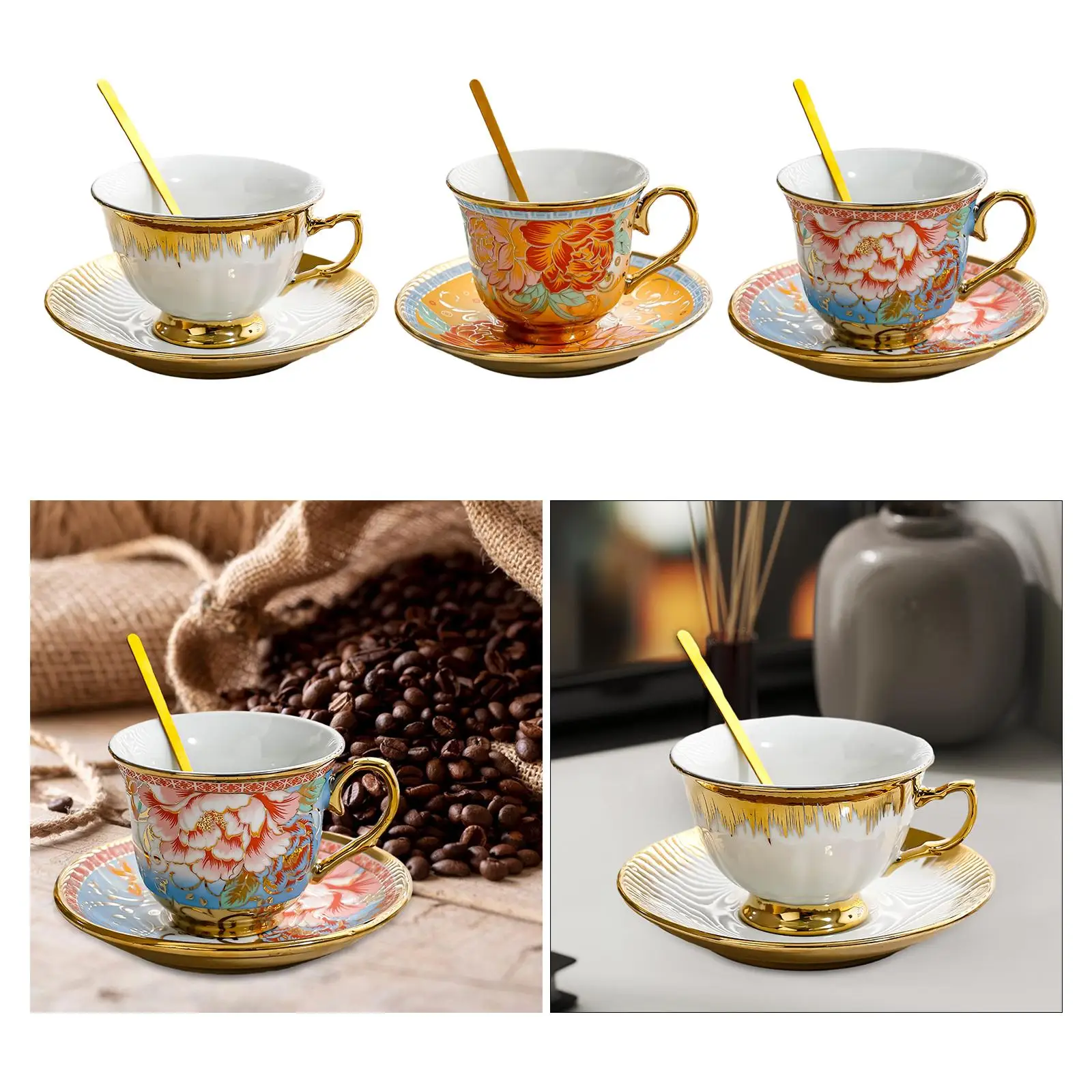 Ceramic Coffee Cup and Saucer 7oz Espresso Cup for Restaurant Espresso Latte
