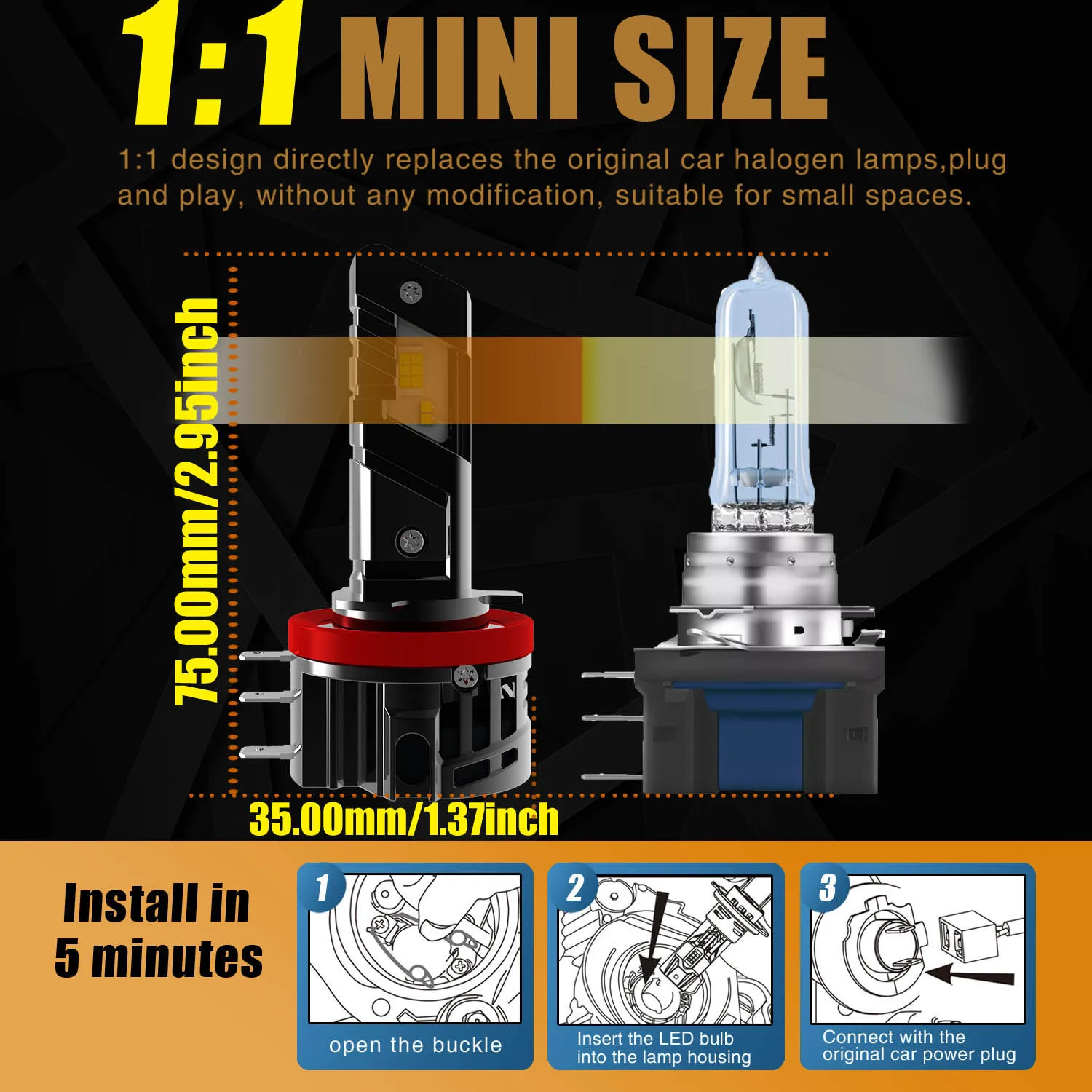 2개 H15 PGJ23t-1 LED 차량 헤드라이트 12V 강력한 자동차 주간 주행 터보 다이오드 전구 화이트 DRL 오토바이 안개등
