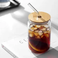 1pc Glass Cups with Bamboo Lids and Straw 350ml/550ml Mason Jars Coffee Mug Beer Can Shaped for Cocktail Whiskey Milk Juice Cola 2