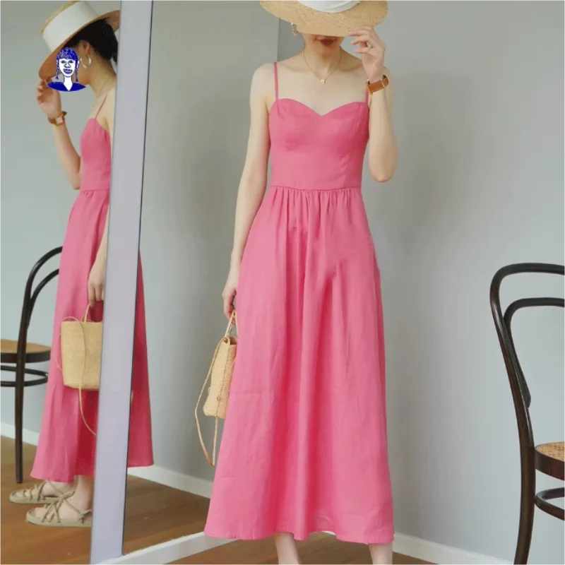 

Pink Camisole Dress For Women In Summer, With A Luxurious And Unique Temperament, Sweet And Slim Fitting Dress