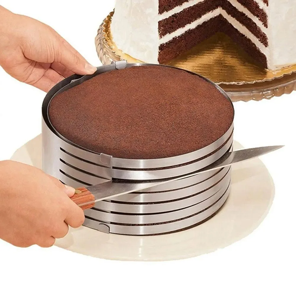 

Round Bread Cake Cutter Slicer Steel Cake Mousse Baking Mould Adjustable Tool Mold