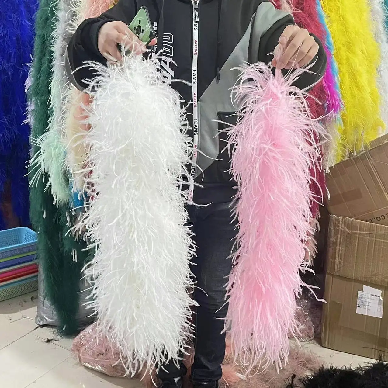 2Meter White Natural Ostrich Feather Boa 4-20 Ply Dyed Ostrich Plumes Shawl  for Wedding Dress Decoration Party Scarf Accessory