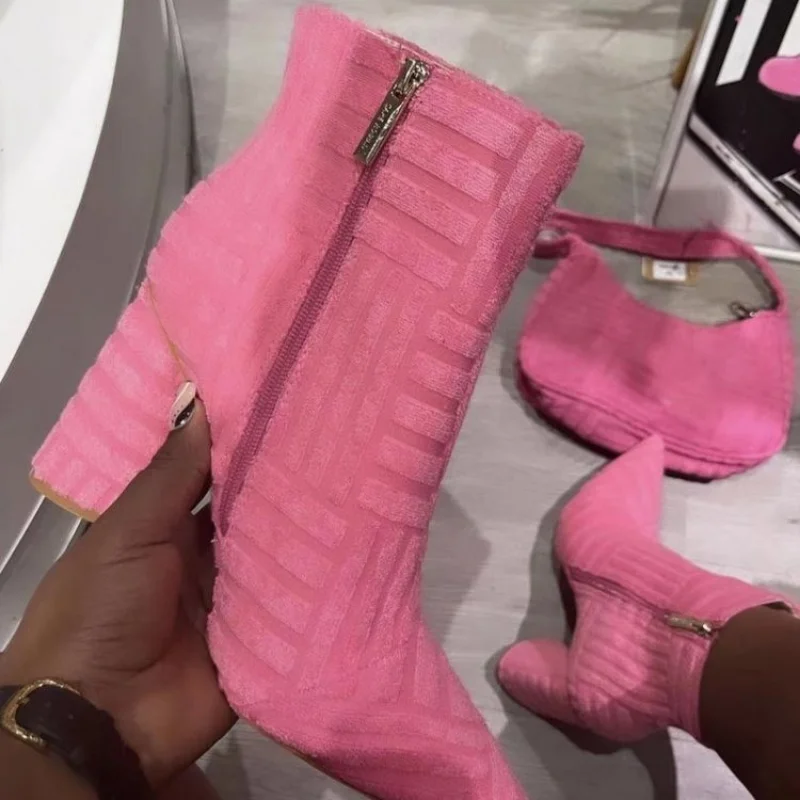 2023 New Women's Brand Luxury High Heels Fashion Green Towel Warm Street Style Women's Boots Pointed Toe Fashion Women's Boots