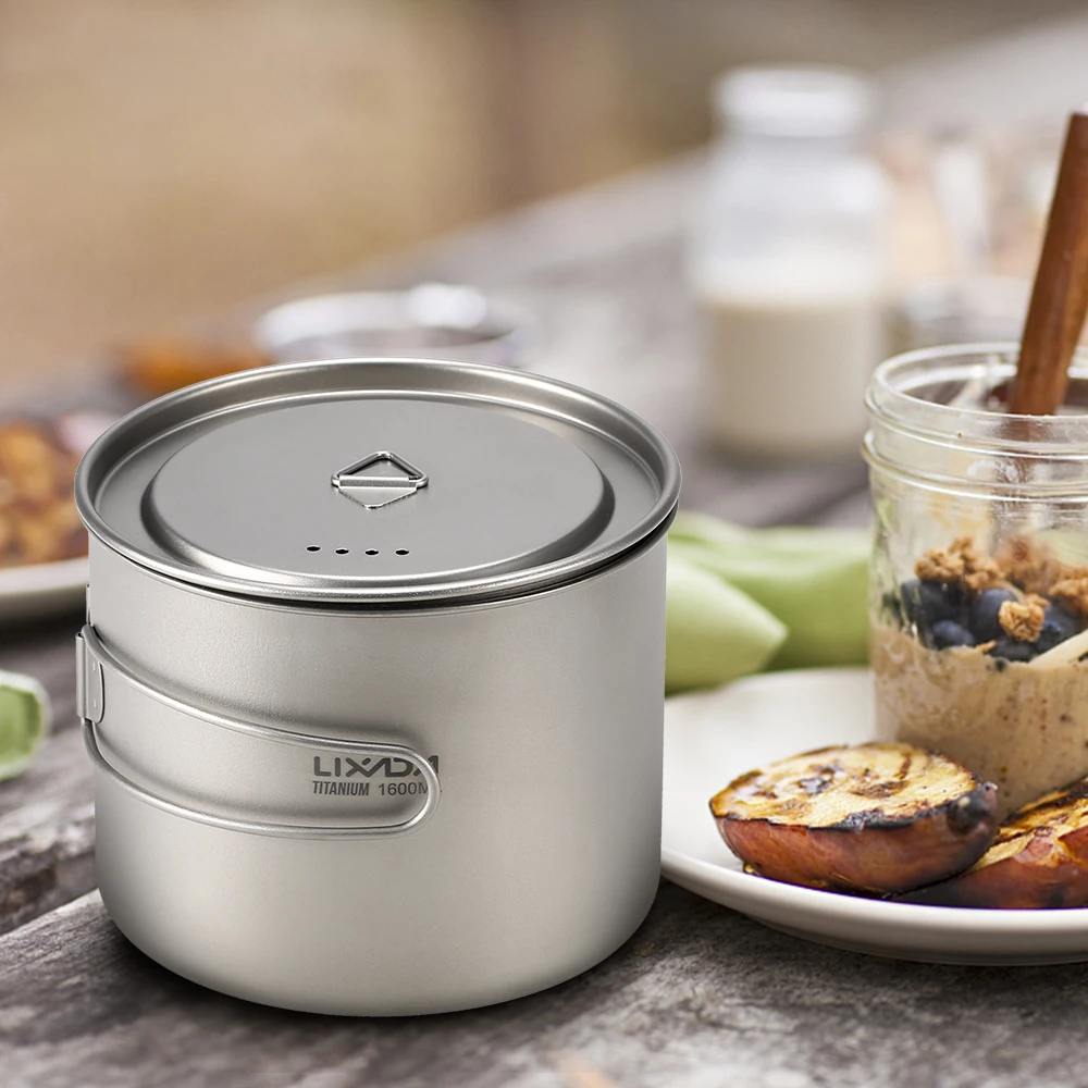 Lixada Titanium Cup Pot Ultralight Portable Cup Hanging Pot with Lid and Foldable Handle Outdoor Camping Hiking Backpacking