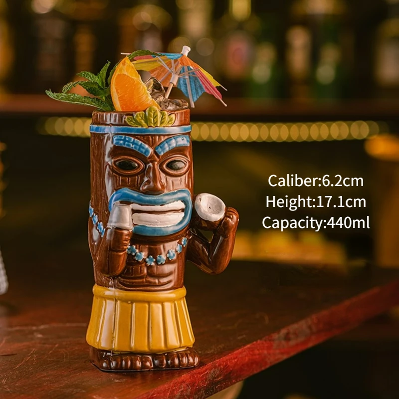 Hawaiian Style Brown Tiki Ceramic Cocktail Mug
