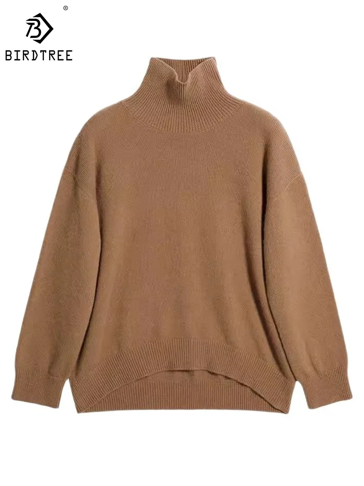 

Birdtree 100% Cashmere Basics Knitwear Turtleneck Solid Simple Office Lady Knitted Sweater Warm Fall Winter Pullovers T38025QM