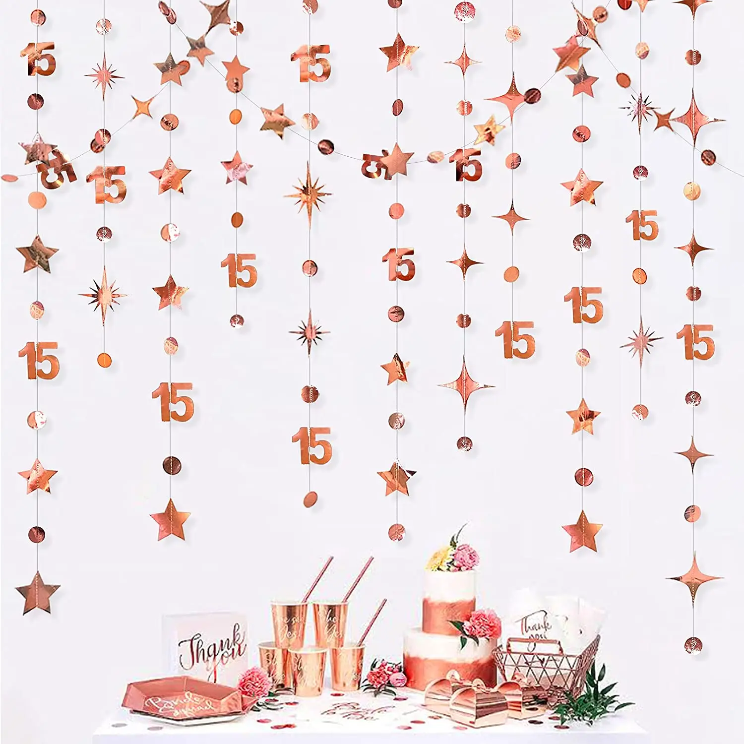Rose Gold Birthday Celebration Hanging Streamer Decorations