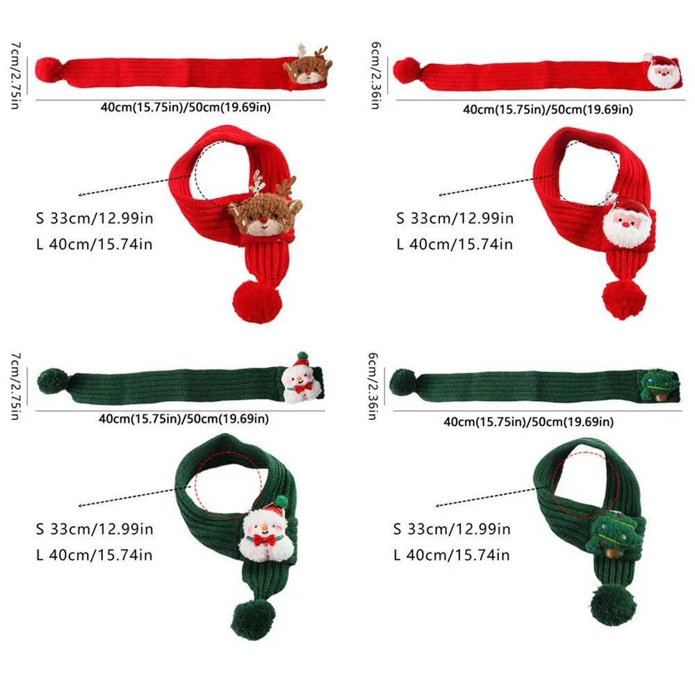 Red Green Pet Christmas Scarf Warm Cartoon Dog Knitted Scarf Santa Claus Elk Snowman Cat Dog Scarf Christmas Festival