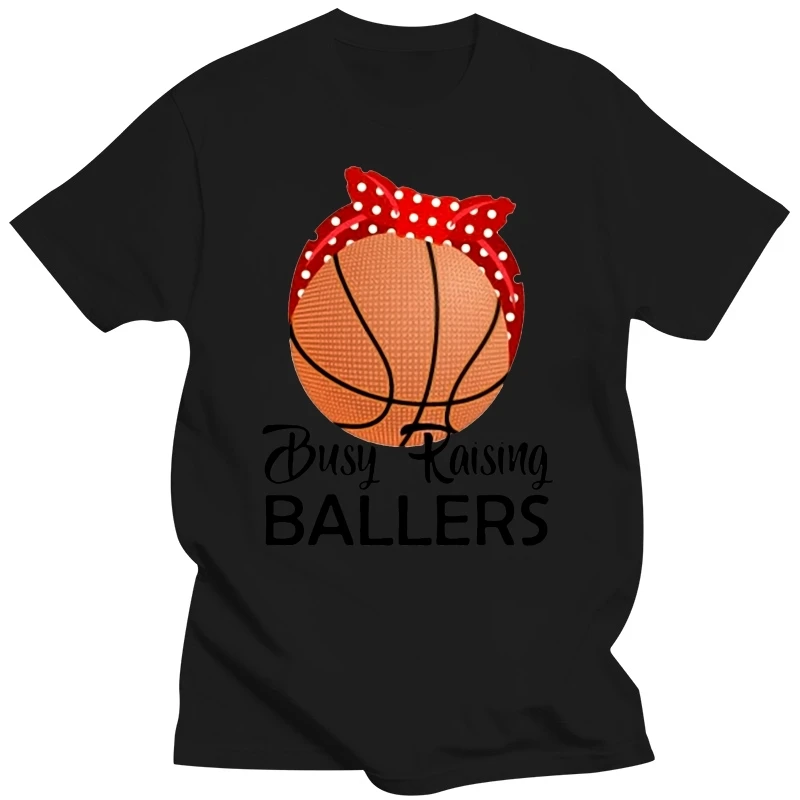

Busy Raising Ballers With Red Polka Dot Ribbon Womens T-Shirt Basketball Mom Tee New Cool Tee Shirt