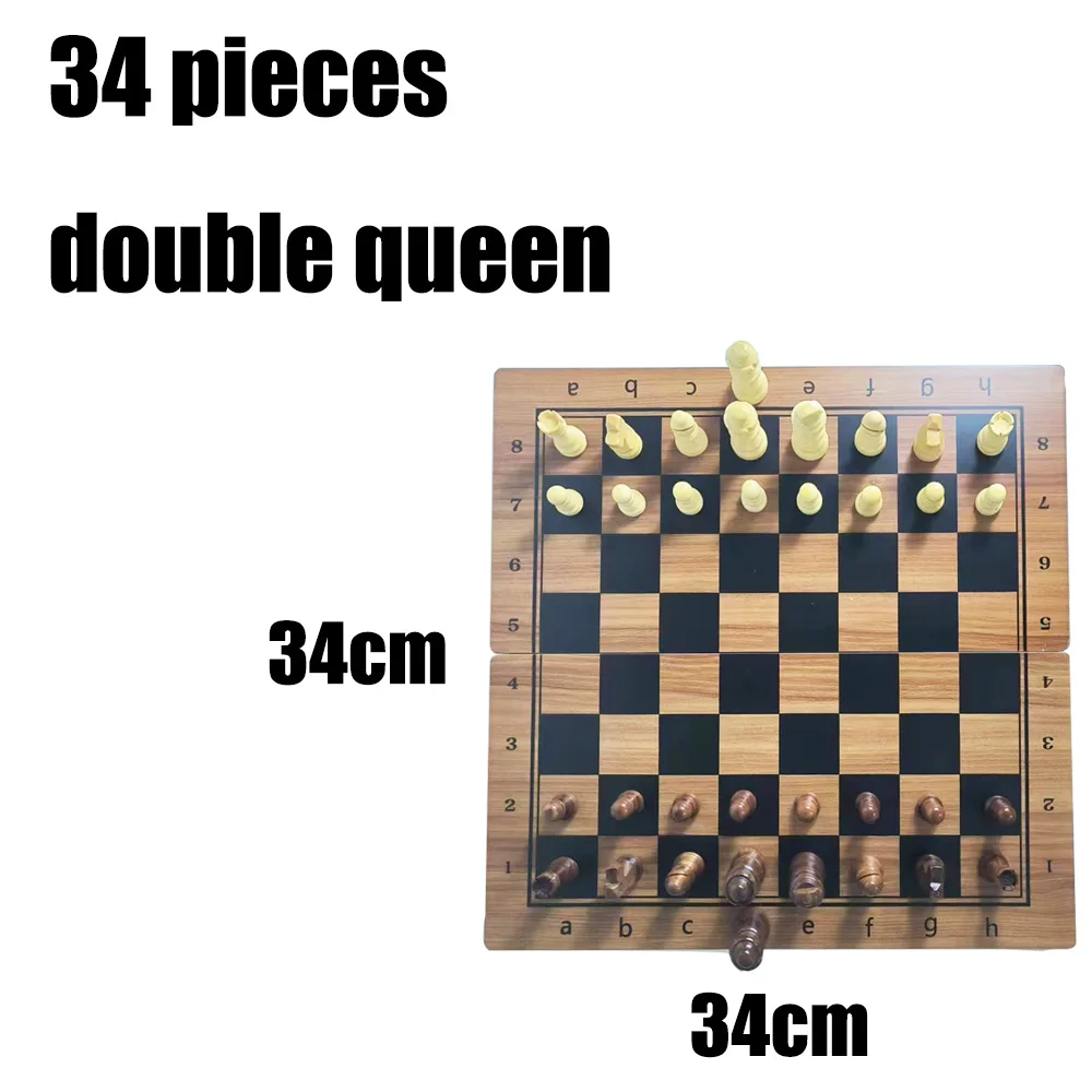 34 Piece Chess Strong Magnetic Wooden Foldable Portable Chessboard Puzzle Competition Table Game Double Queen 29-39cm Size