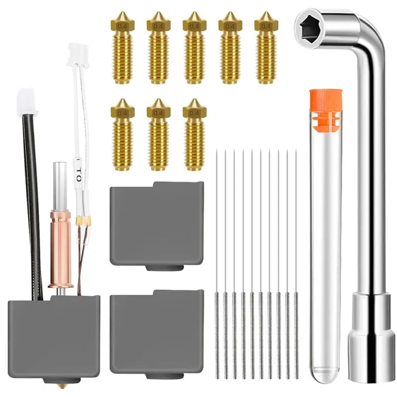 Produktbild von Fentar Hotend Kit Für Anycubic Kobra 3 – 0,4 Mm Messingdüsen, Vormontiert, Inkl. Silikonhüllen & Nadeln – Für PLA, PETG, ABS