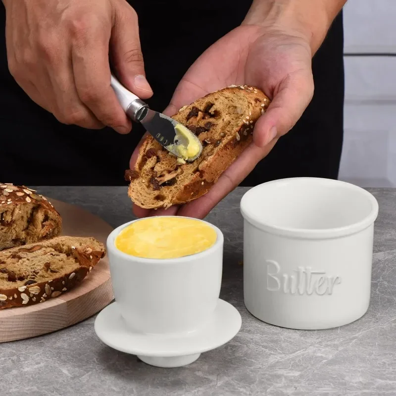 With lid French Butter Crock For Counter On Demand Spreadable Butter Ceramic Bell Style Jar Dish Cheese Storage