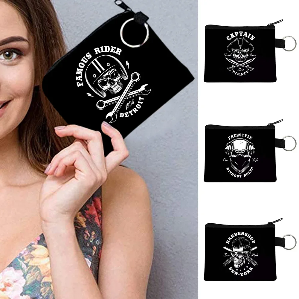Wallet Canvas Coin Purse clutches earphone organizers small makeup bags skull pattern series zipper purse credit card holder