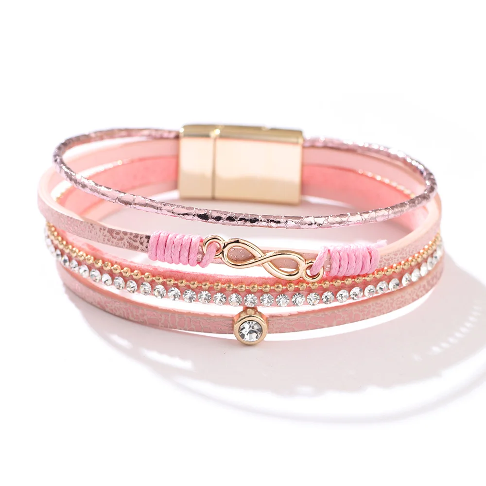 Number 8 Circular Design Leather Magnetic Bracelet for Women Jewelry Summer Beach Resort Charm Luxury Wristband Leather Bracelet