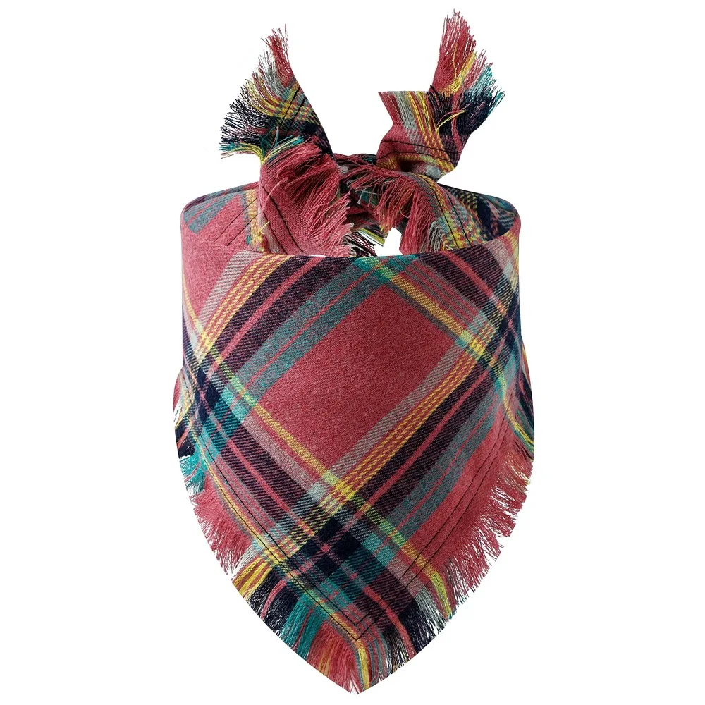 Sucado Custom Dog Bandana Tassel Plaid Pet Dog Cat Bandanas Bib Washable Puppy Neck Wear Scarf Supplies Factory Wholesale Price 3