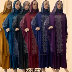 Diamond Ramadan Muslim Women's Prayer Set Hooded Hijab With the Long Skirt Turkey-African Dubai Islam Lady Cloth Kaftan Abaya4XL