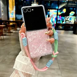 Gradient Water Ripple Colorful Lanyard Slim Hard Shell Wrist Strap Cover - Galaxy Z Flip5 (Q Pink)