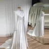Formal A Line Wedding Dresses Woman's High Neck Bride Gowns Pleat Satin Long Sleeve Muslim Vestidos De Novia 2025 Customized 4