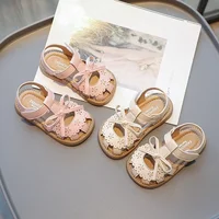 Girls Baby Sandals Summer Bow Beige Soft Girls Walking Shoes 2-12 Years Old Pink Fashion Non-slip Children Sandals Baby Shoes 2