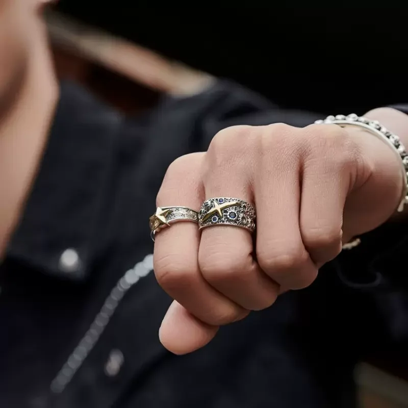 Retro Golden Star Ring For Men Punk Gothic Rock Hiphop Adjustable Ring Handmade Unisex Jewelry Bikers Accessories Lovers Gift 4