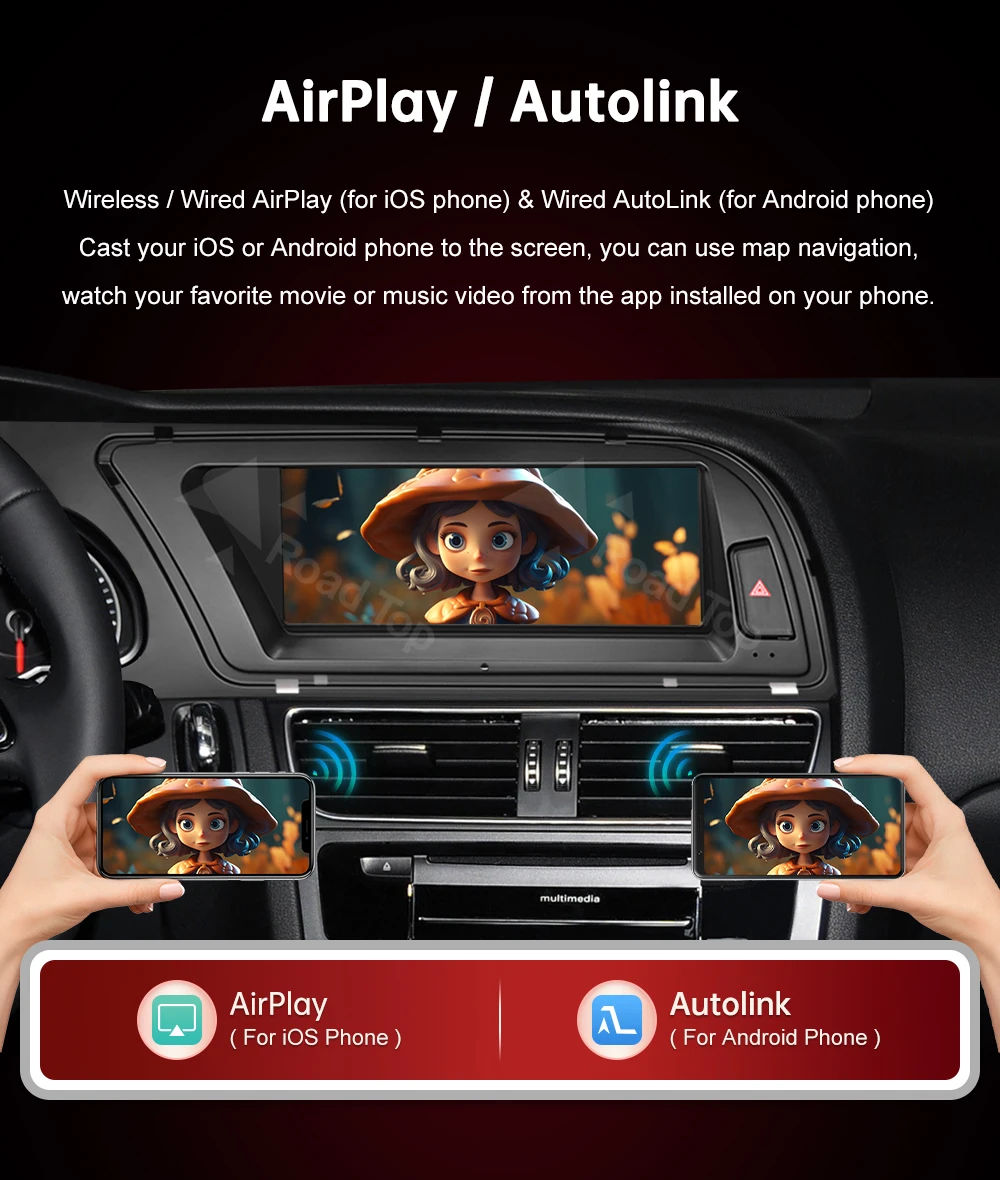 RoadTop 3G MMI Wireless CarPlay Multimedia Ultra-dünner Bildschirm Android Auto Airplay Autolink Linux Bildschirm für Audi A4 2013-2015 – Detail 13