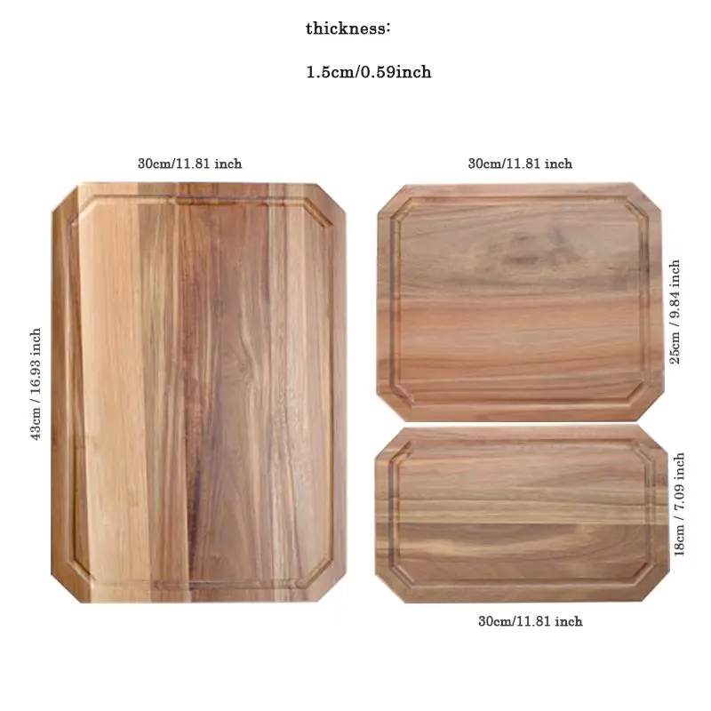 3 pcs set Acacia wood Cutting Board For Kitchen Charcuterie Board for Meat and Vegetables, Cutting Board for Home Dormitory