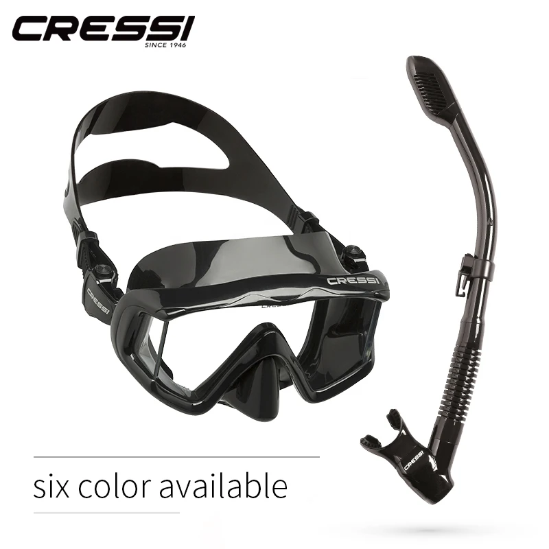 Cressi Swimming Diving Mask Snorkeling Scuba Snorkel Tempered Glass Three-Lens for Adults Pano3 Dry 2