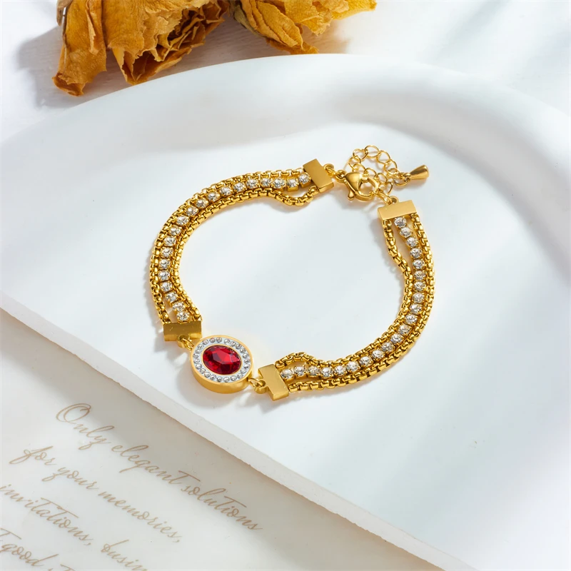 MEYRROYU 316 Stainless Steel Golden Red Zircon Eye Tree Pendant Bracelet For Women Jewelry Gift Bijoux Accessories