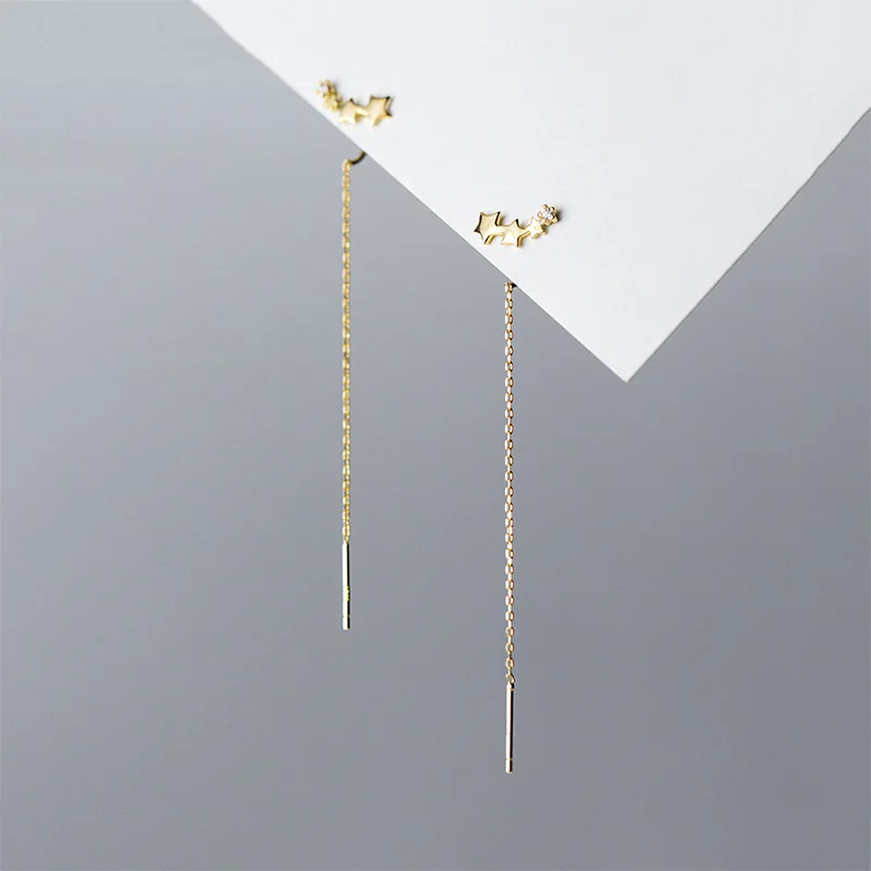 Drop Earrings Real 925 Sterling Silver Zircon Star Tassel For Fashion Women Party Jewelry